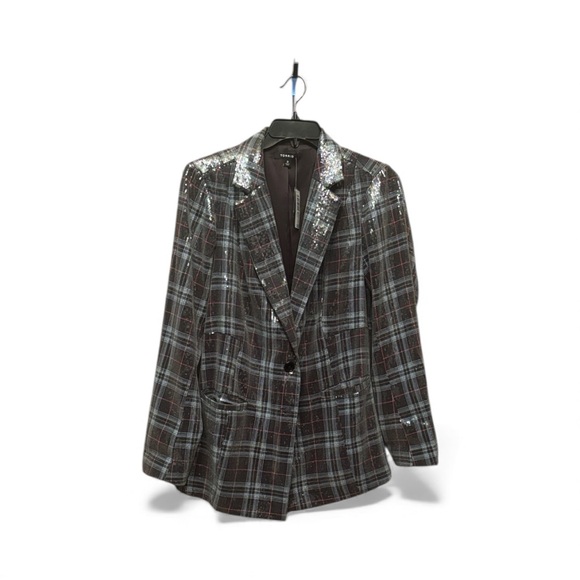 torrid Jackets & Blazers - Torrid Black and Gray Sequin Plaid Blazer